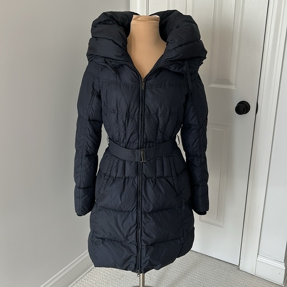 Add Navy Down Pillow Hood Belted Coat - Picture 3 of 16